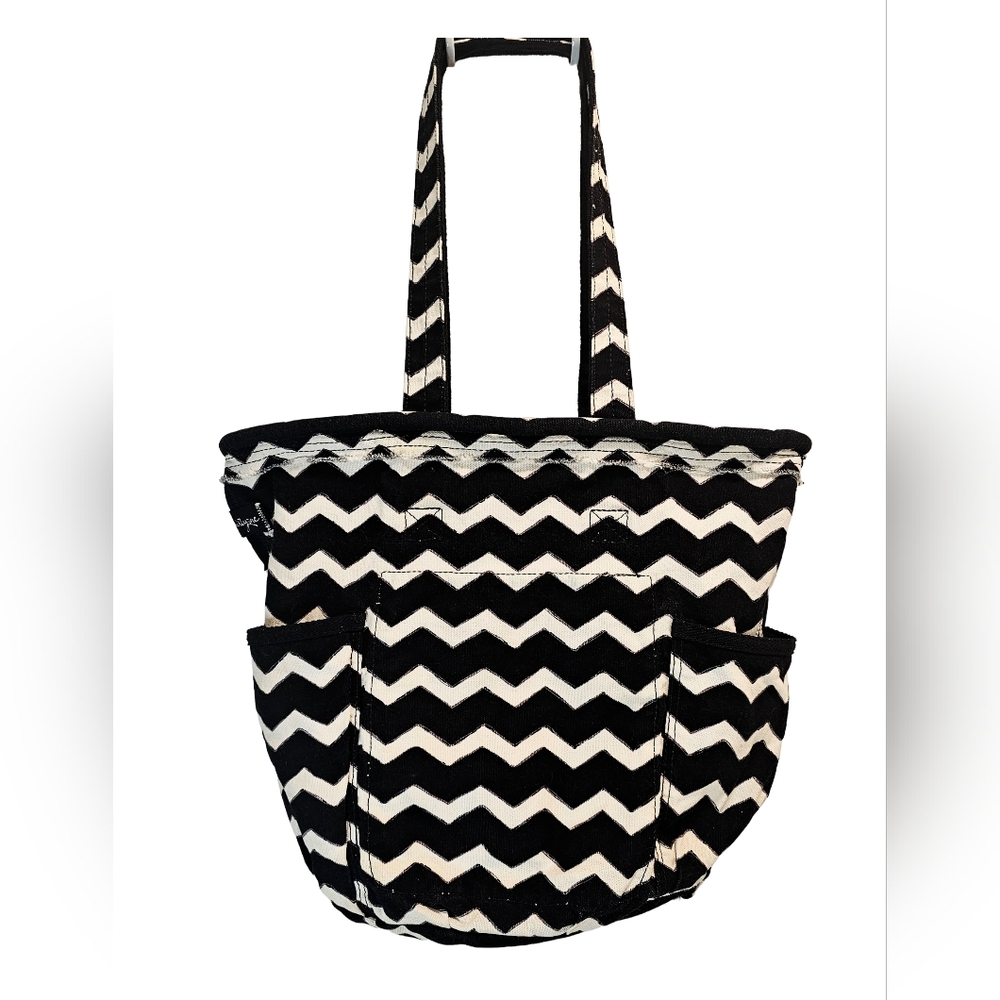 [Thirty-One] Retro Metro Black White Chevron Print Canvas Double Handle Tote